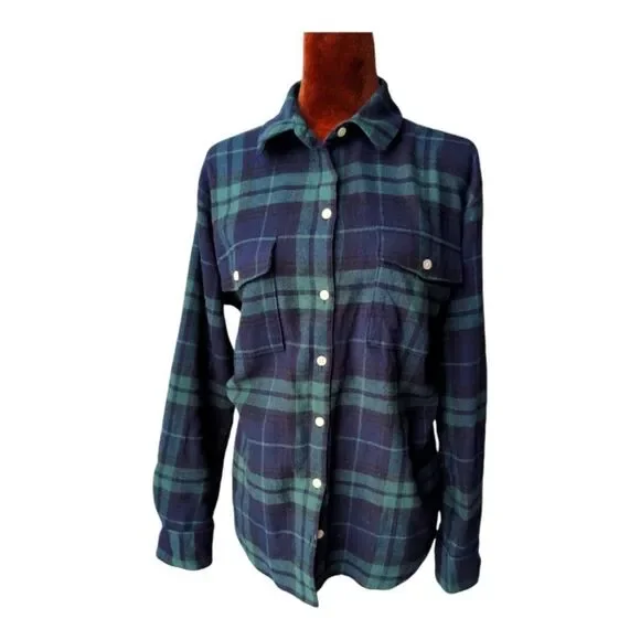 Cotton Plaid flannel boyfriend shirt tunic style size M Black Watch Tartan - Picture 3 of 7